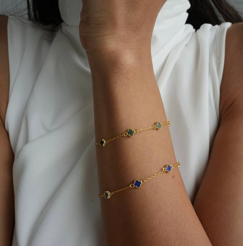 MINIMAL BLAUER KLEE ARMKETTE | 925 SILBER