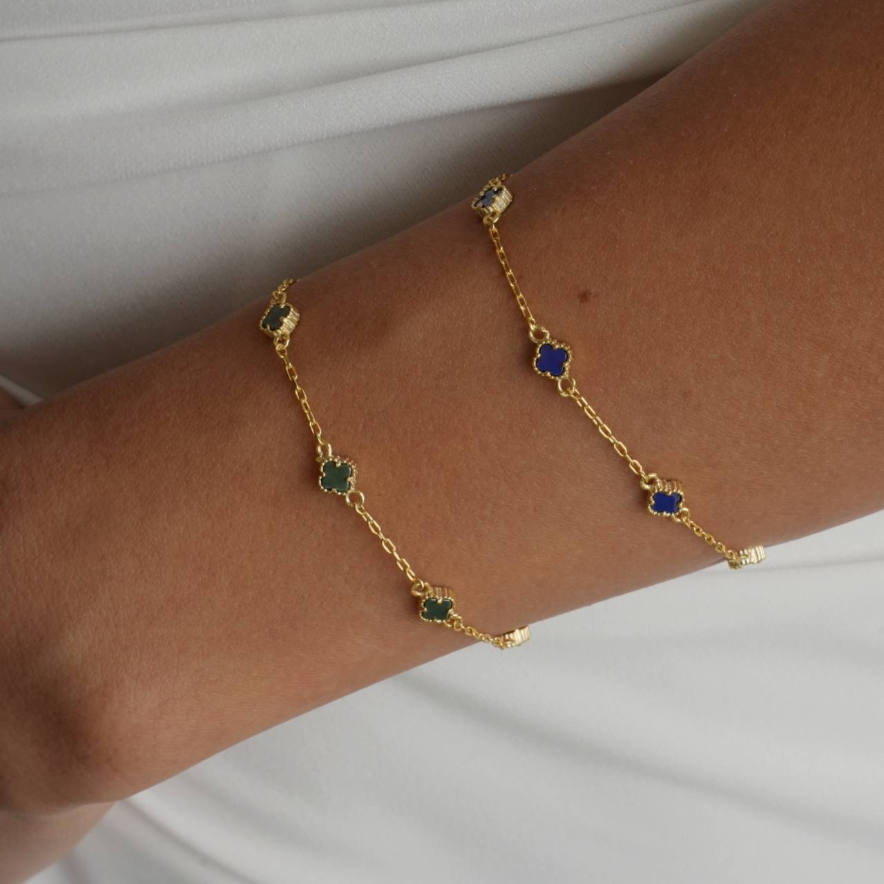 MINIMAL BLAUER KLEE ARMKETTE | 925 SILBER