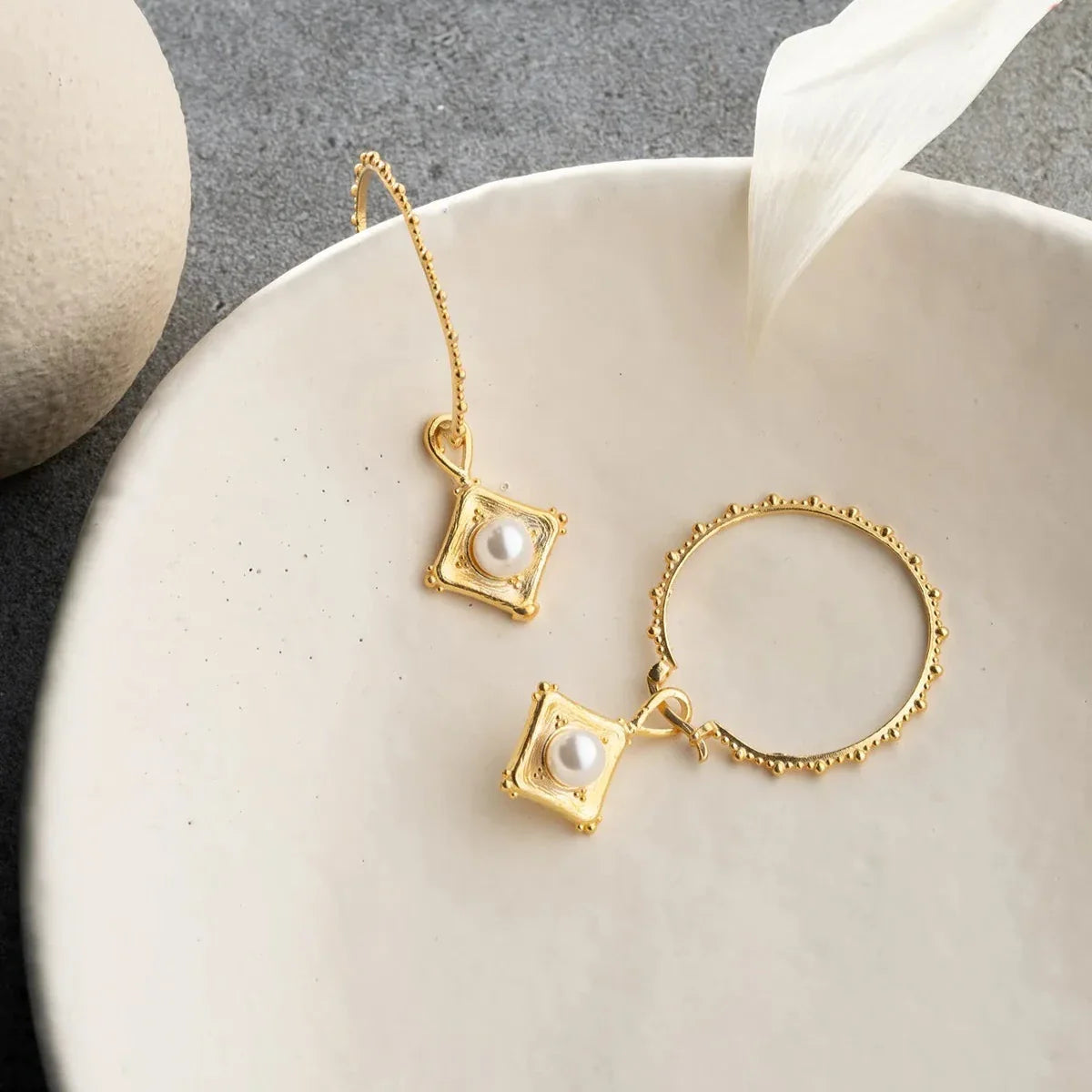 XXL RING PERLENOHRRINGE | 925 SILBER