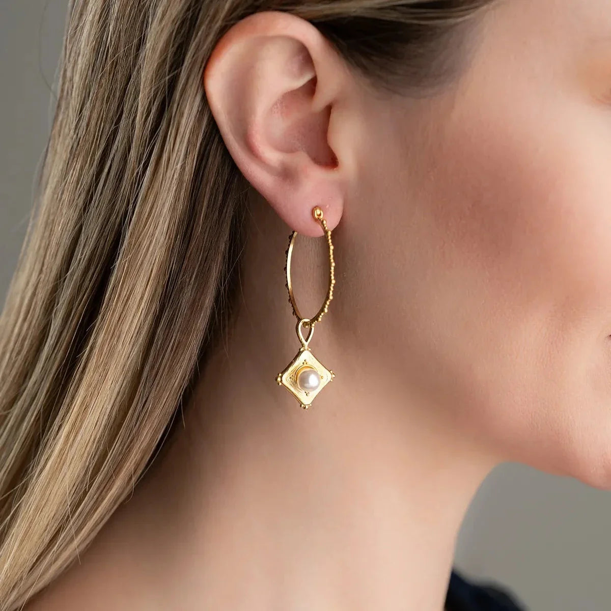 XXL RING PERLENOHRRINGE | 925 SILBER