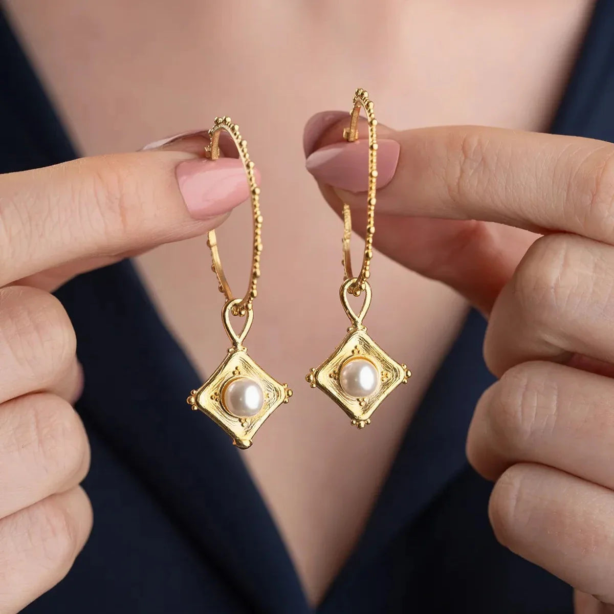 XXL RING PERLENOHRRINGE | 925 SILBER