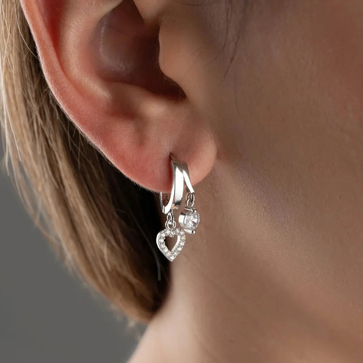 MINI HERZ & ZIRKONIA OHRRING | 925 SILBER