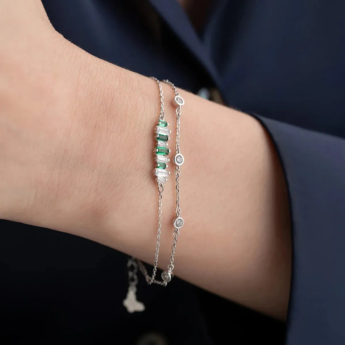 GRÜNER STEIN BAGUETTE ARMBAND | 925 SILBER