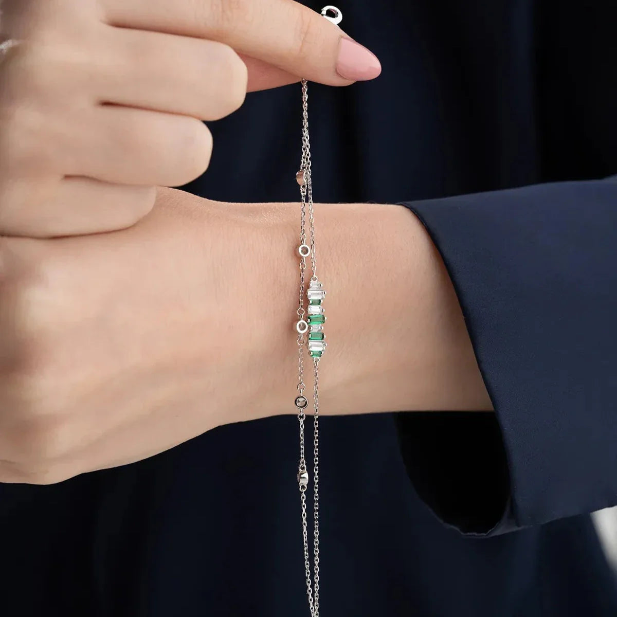 GRÜNER STEIN BAGUETTE ARMBAND | 925 SILBER