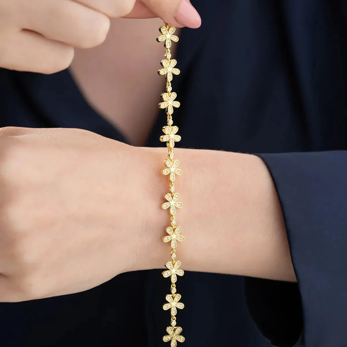 ZIRKONSTEIN BLUME ARMBAND | 925 SILBER