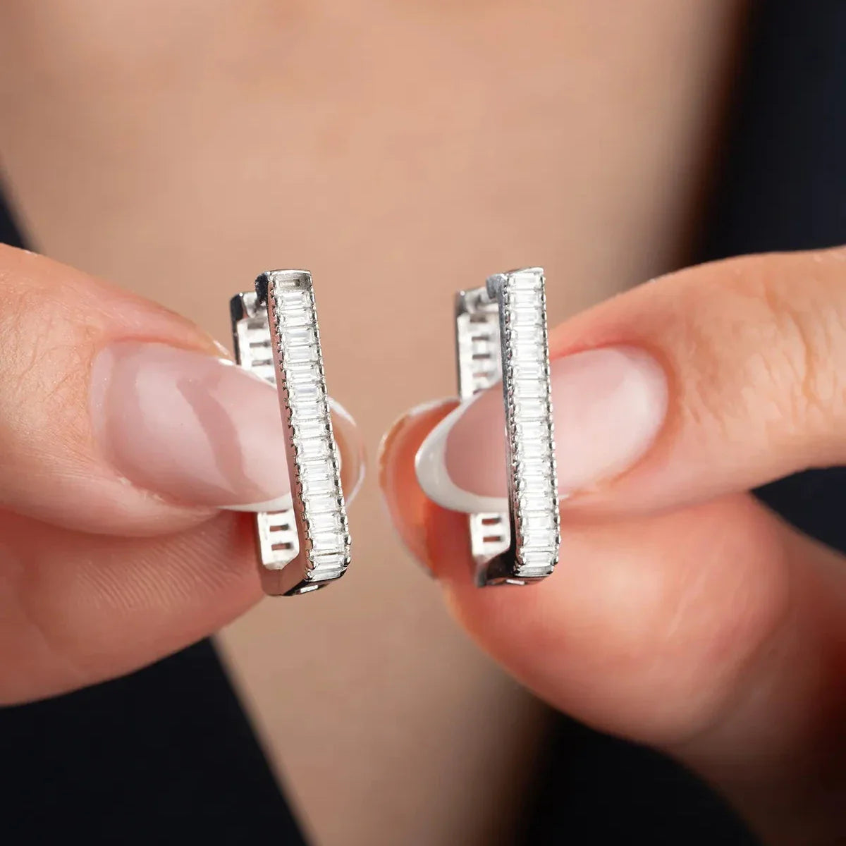 Baguette Stone and Earrings | 925 Silver