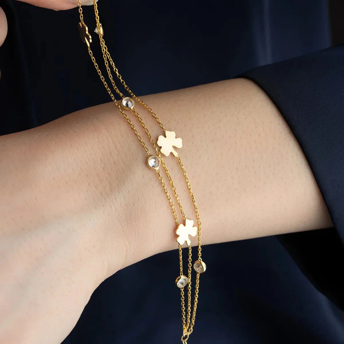 3 REIHEN KLEE STEIN ARMBAND | 925 SILBER