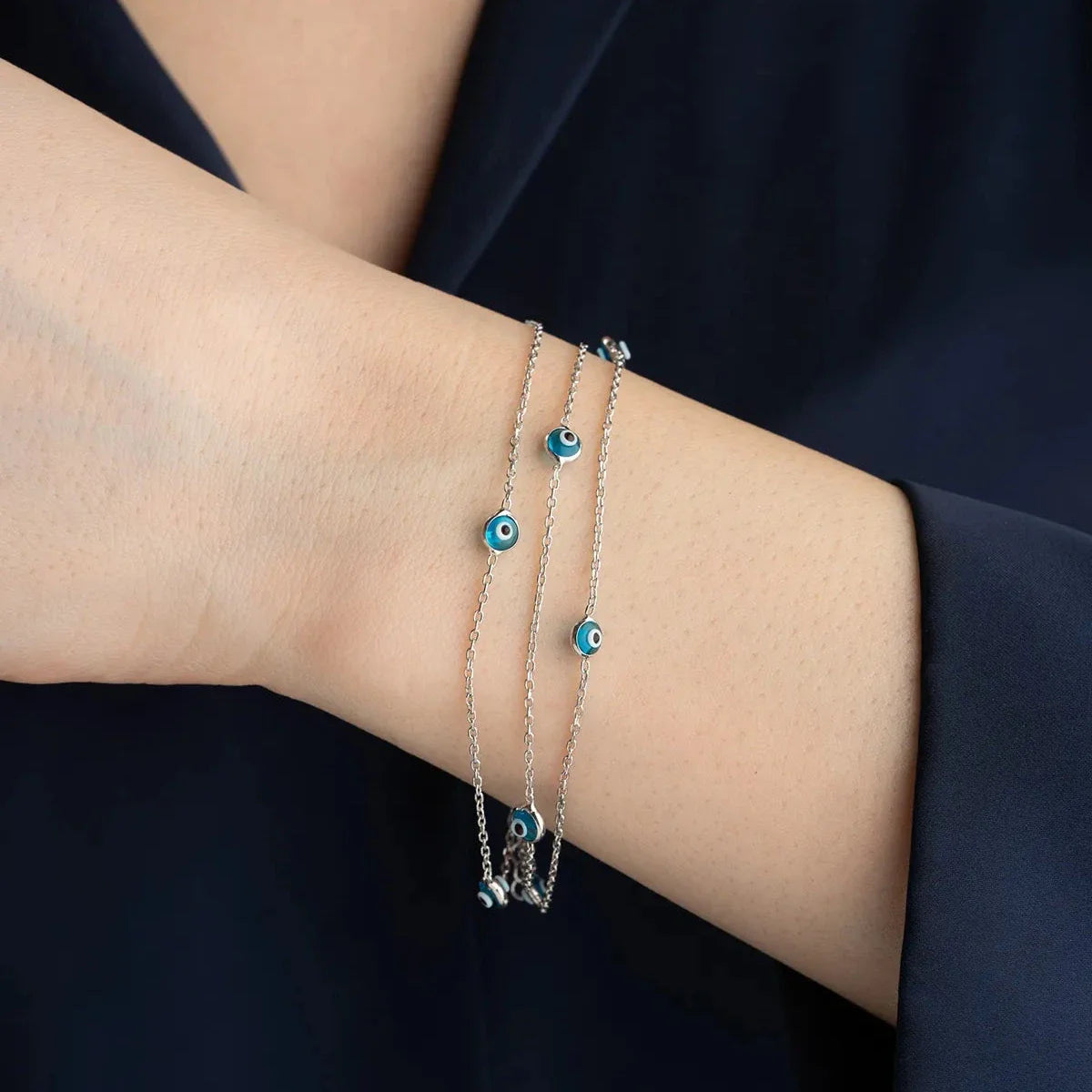 3 REIHE MINI NAZAR ARMBAND | 925 SILBER
