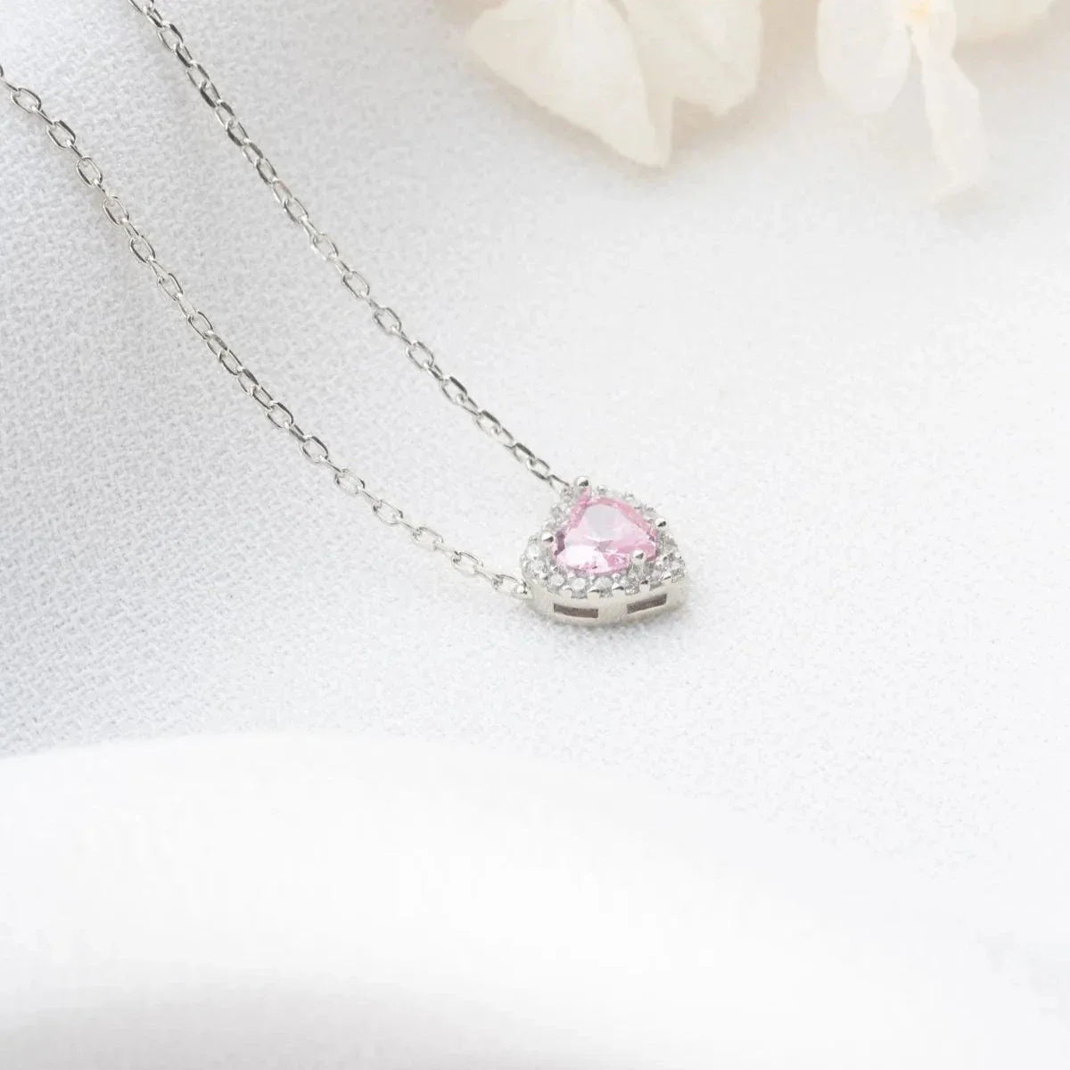 ROSA STEIN HERZ HALSKETTE | 925 SILBER