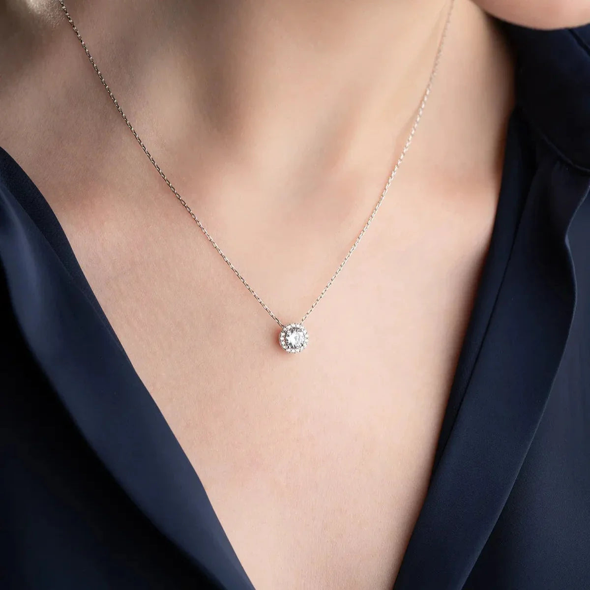 DIAMANT MODELL EINZELSTEIN HALSKETTE | 925 SILBER