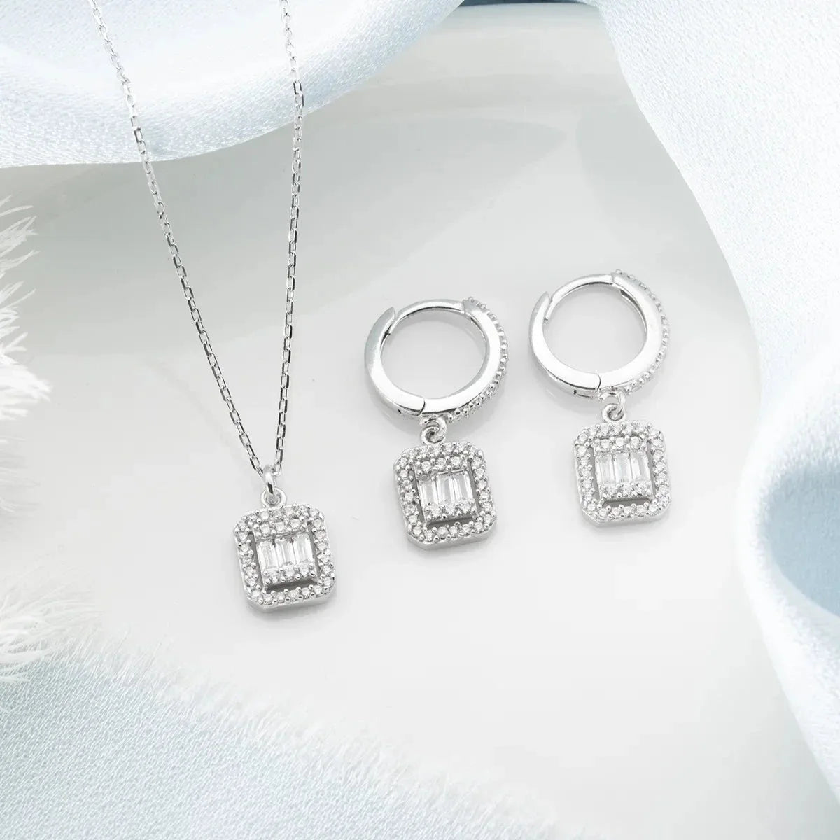 BAGUETTE HALSKETTE OHRRING SET | 925 SILBER