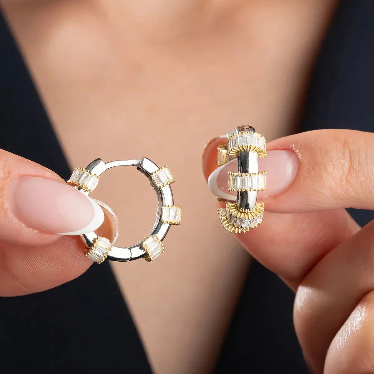 BAGUETTE STEIN CREOLEN | 925 SILBER