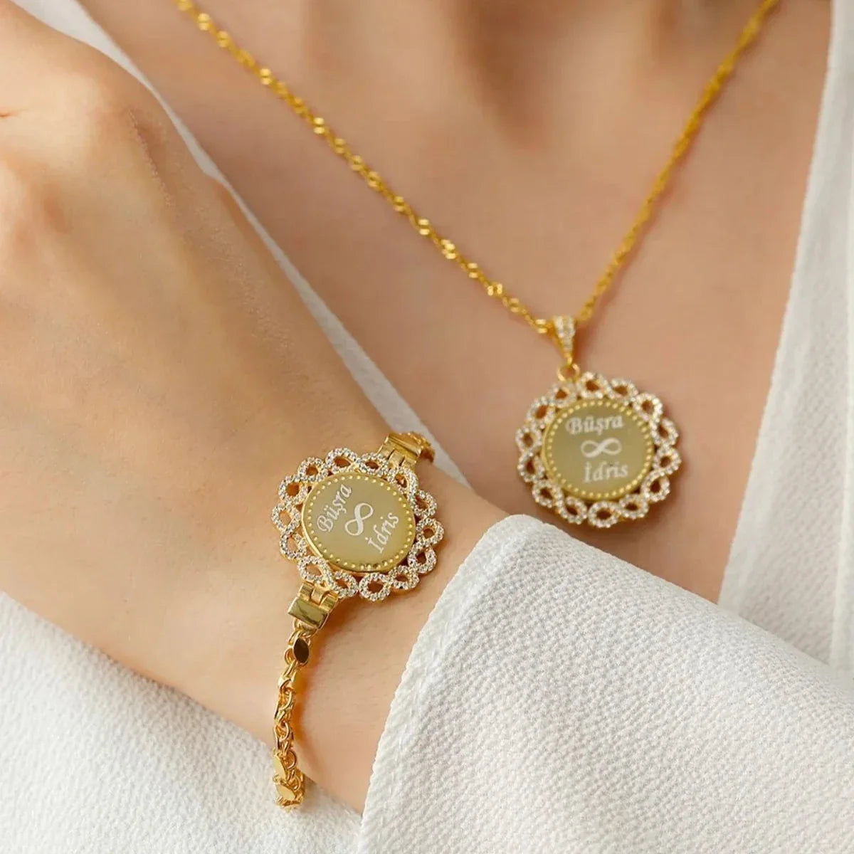 PAILLETTEN KETTE HALSKETTE ARMBAND SET | 925 SILBER