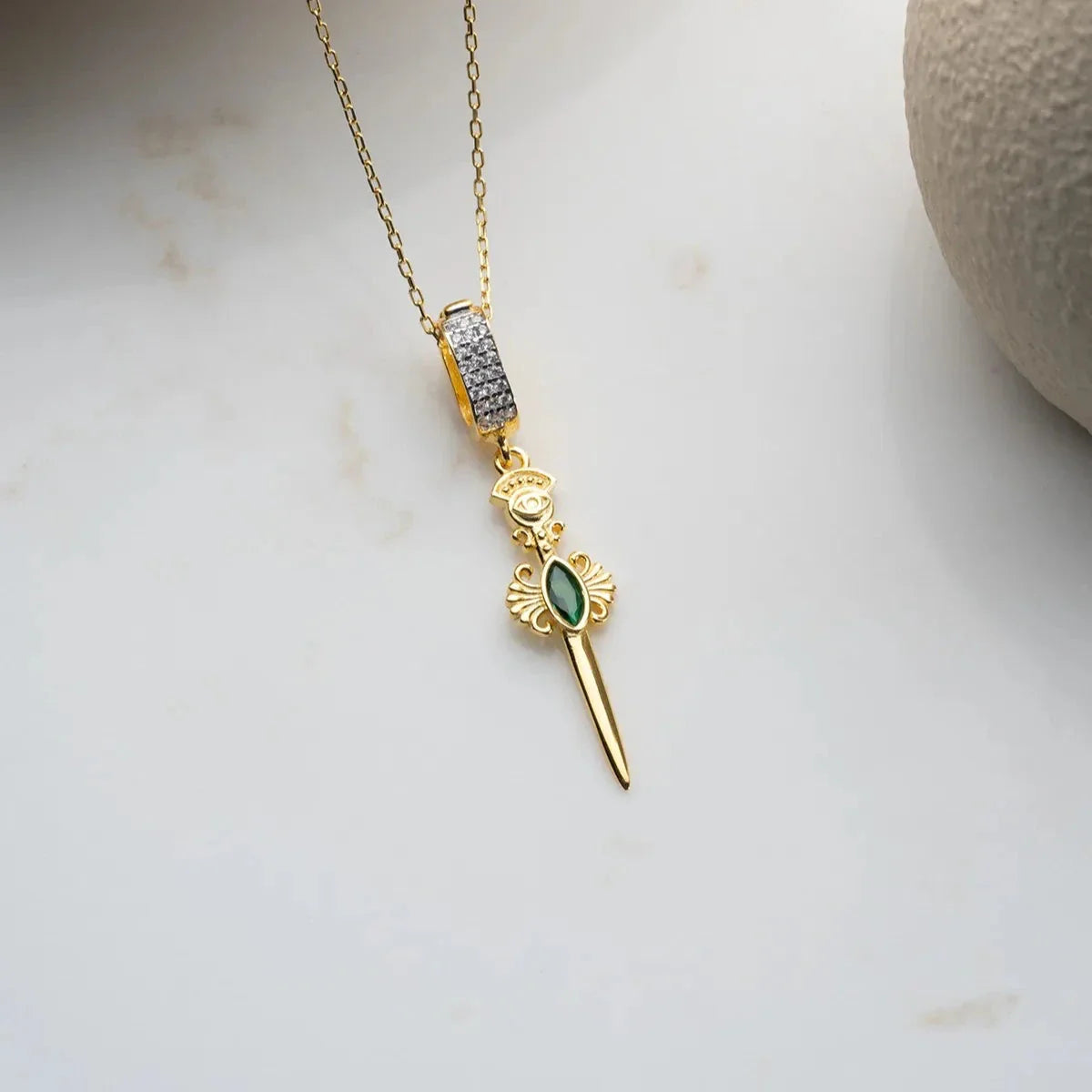 GRÜNE STEIN SCHWERT HALSKETTE | 925 SILBER