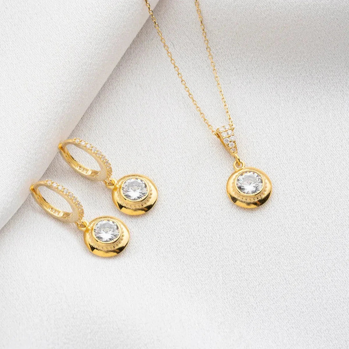 EINZELSTEIN HALSKETTE OHRRINGE SET | 925 SILBER