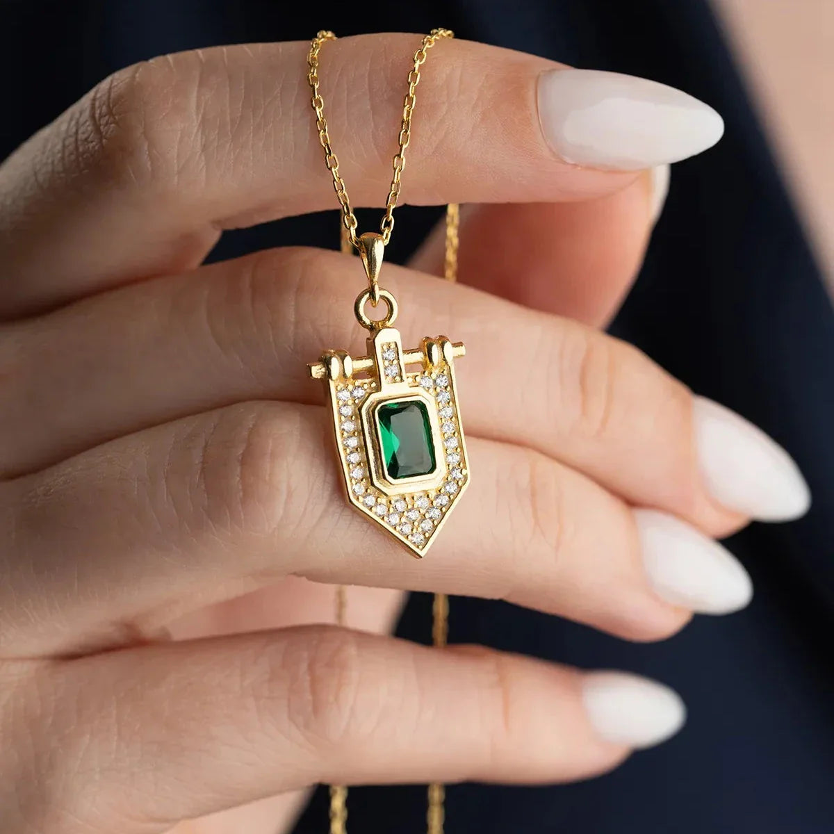 GRÜNE STEIN DREIECK HALSKETTE | 925 SILBER