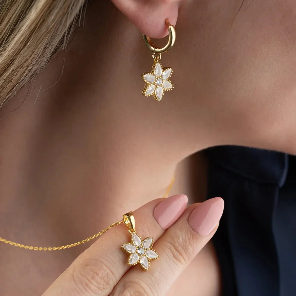 STEIN LOTUS HALSKETTE OHRRING SET | 925 SILBER