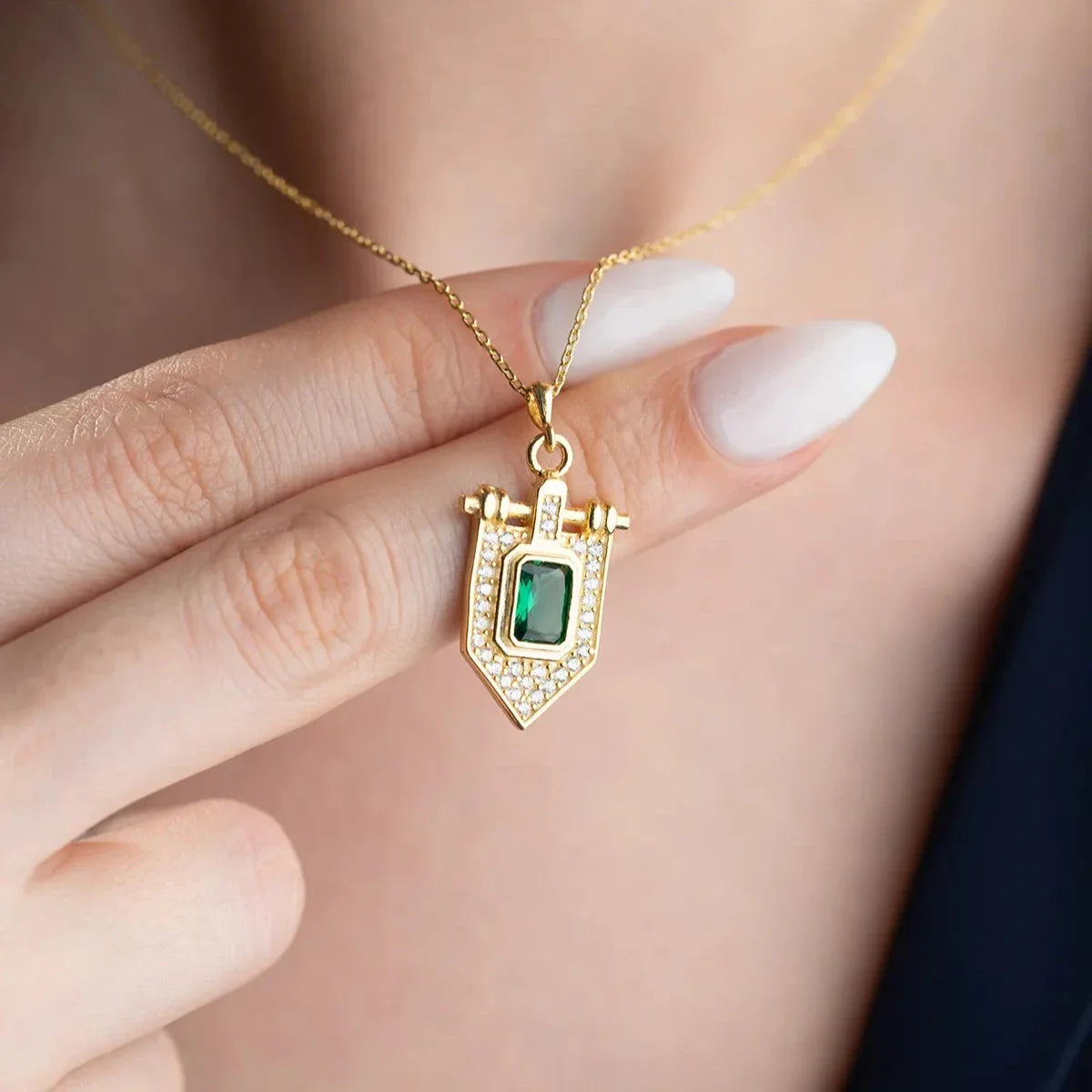 GRÜNE STEIN DREIECK HALSKETTE | 925 SILBER