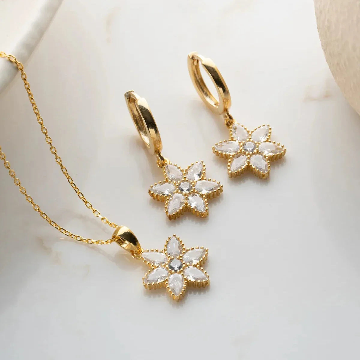 STEIN LOTUS HALSKETTE OHRRING SET | 925 SILBER