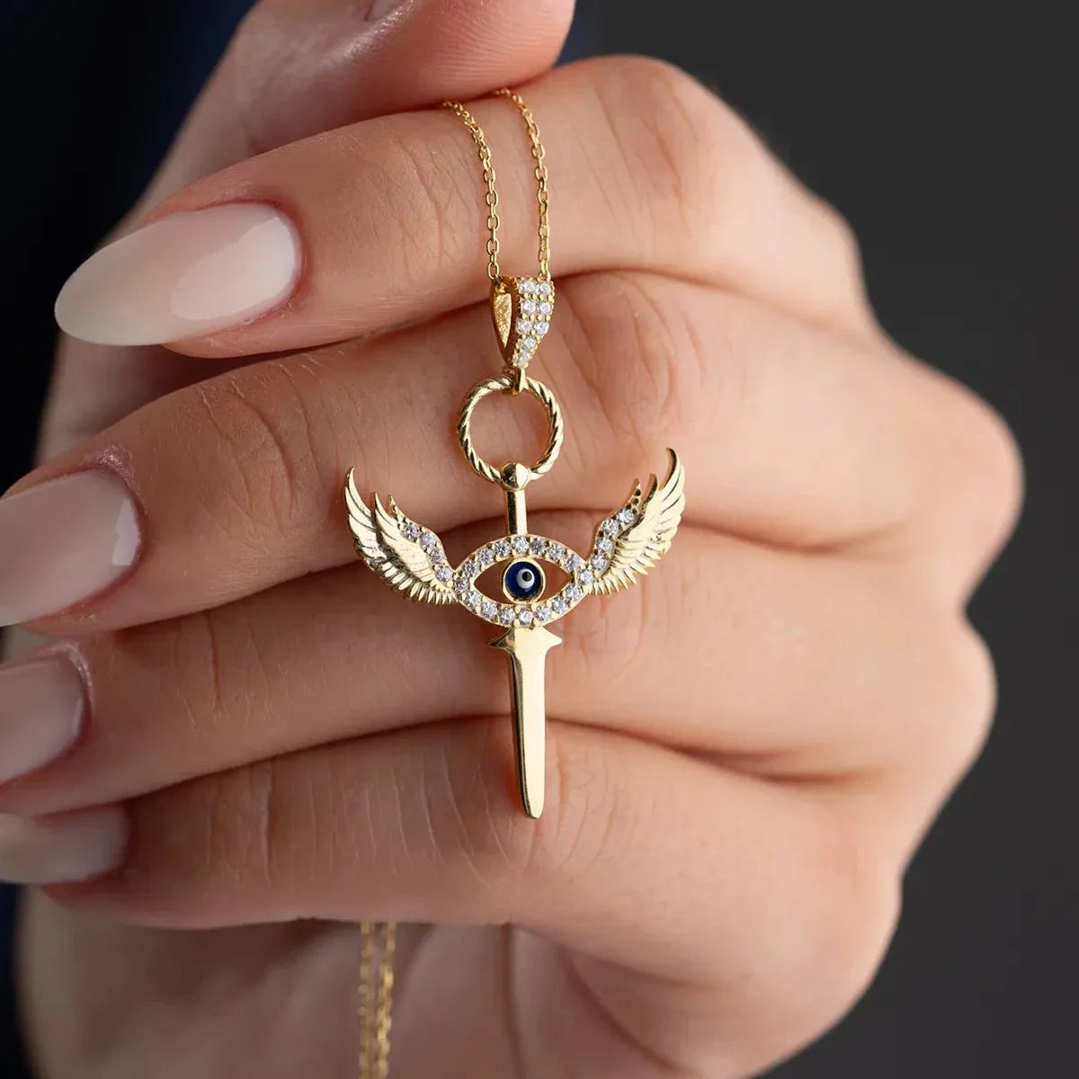 GEFLÜGELTE AUGEN SCHWERT HALSKETTE | 925 SILBER