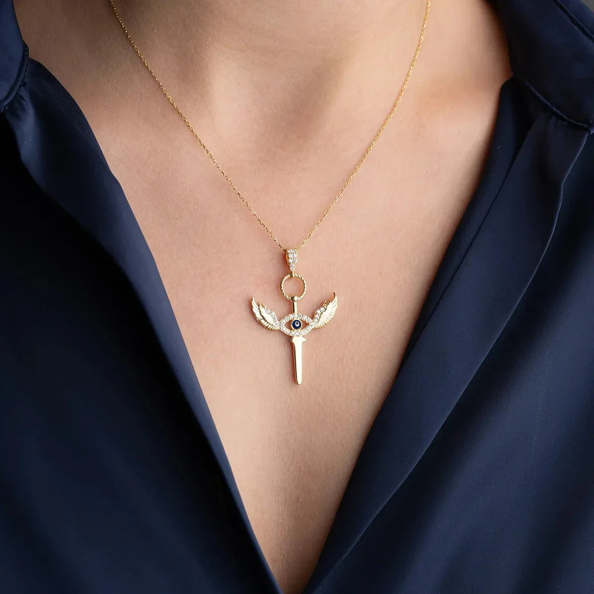 GEFLÜGELTE AUGEN SCHWERT HALSKETTE | 925 SILBER