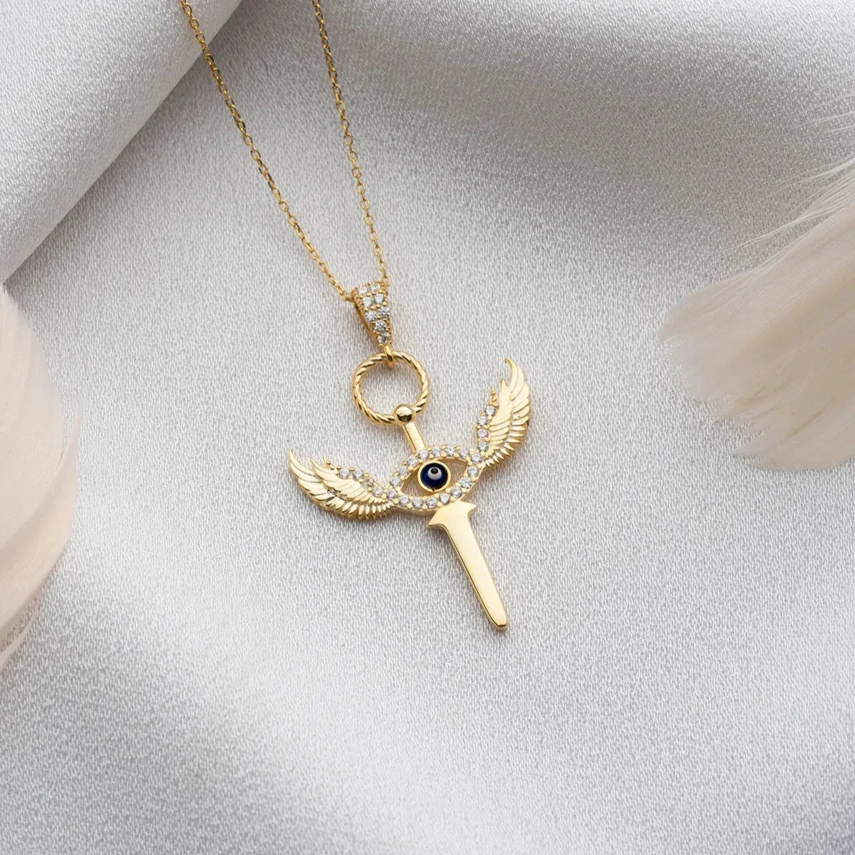 GEFLÜGELTE AUGEN SCHWERT HALSKETTE | 925 SILBER