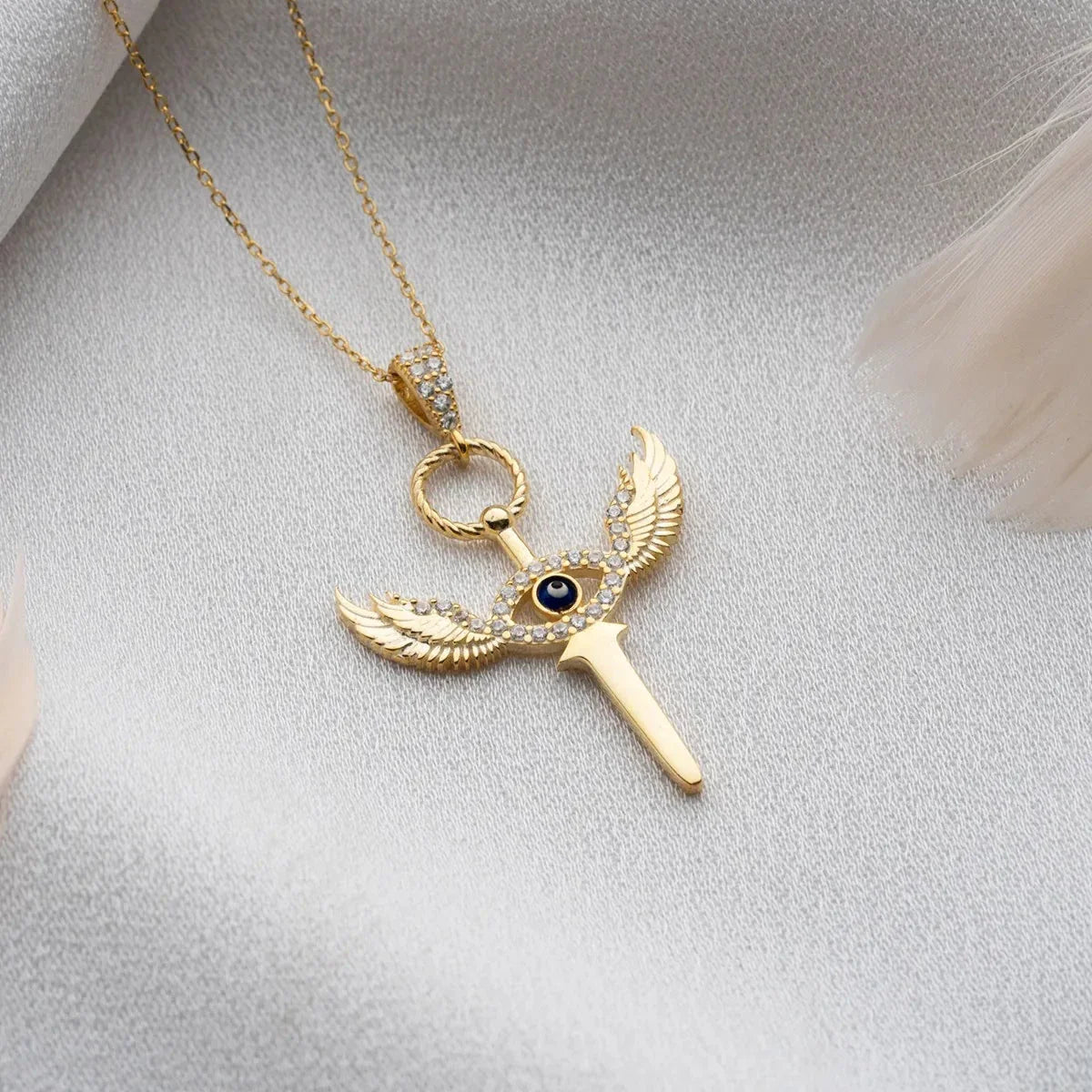 GEFLÜGELTE AUGEN SCHWERT HALSKETTE | 925 SILBER