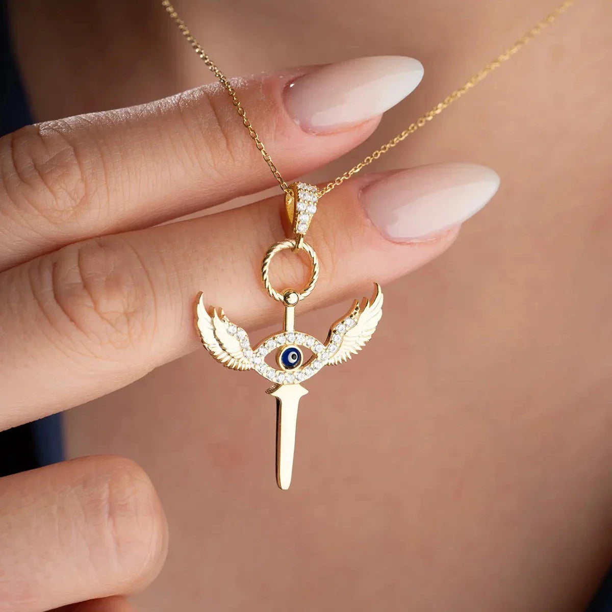 GEFLÜGELTE AUGEN SCHWERT HALSKETTE | 925 SILBER