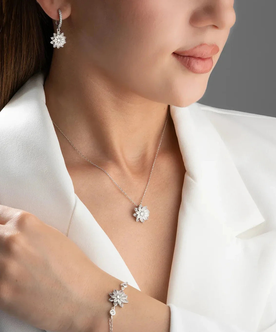 LOTUS BLÜTEN HALSKETTE-ARMBAND-OHRRING SET | 925 SILBER