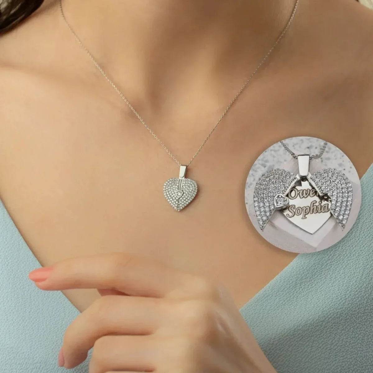 GRAVUR HERZ & ZIRKONIA HALSKETTE | 925 SILBER