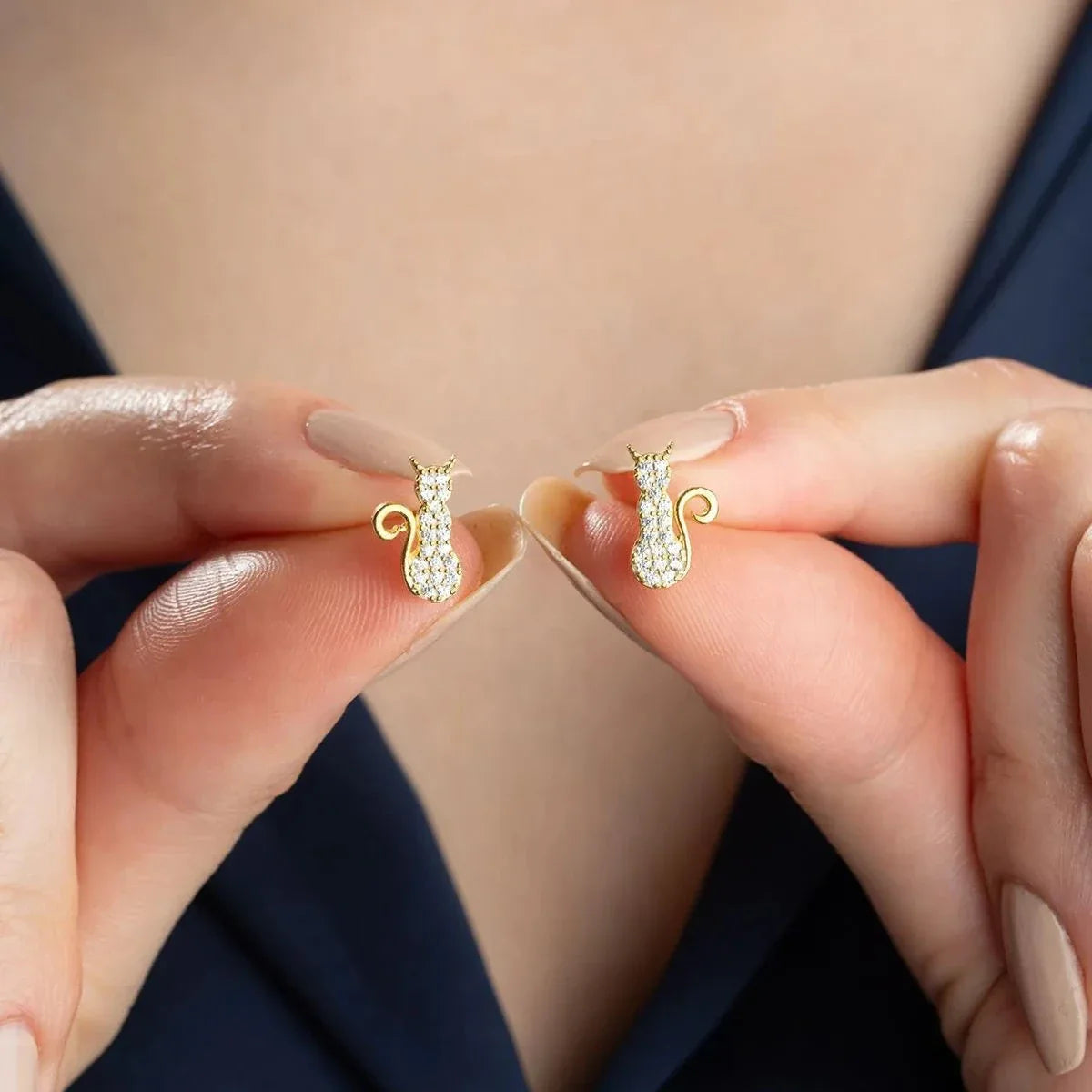 KATZE & ZIRKONIA OHRRINGE | 925 SILBER