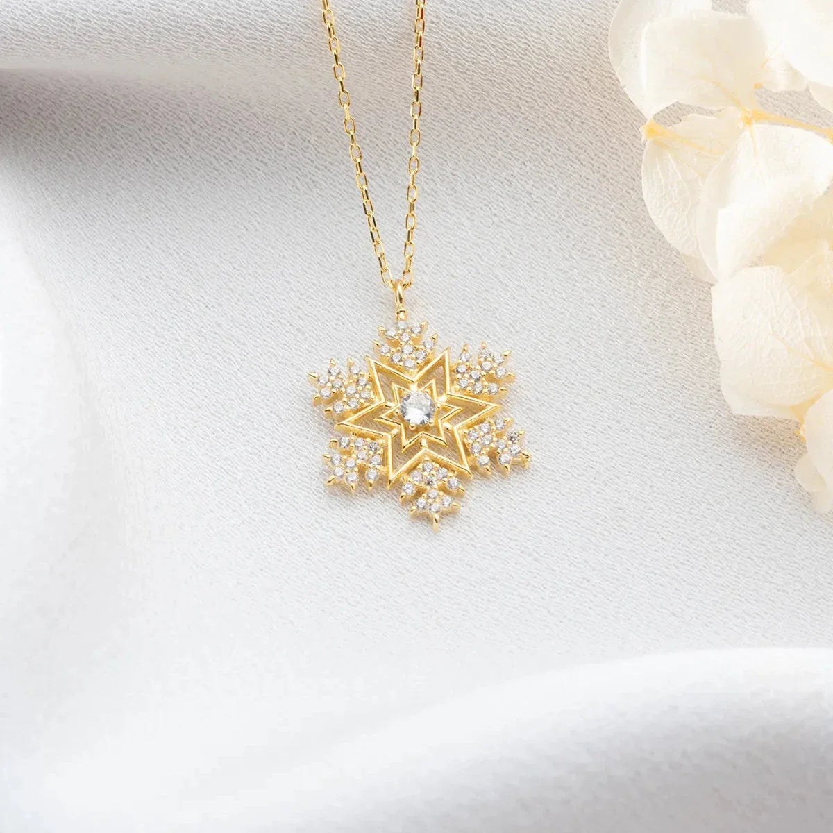 SCHNEEFLOCKE & STERN HALSKETTE | 925 SILBER