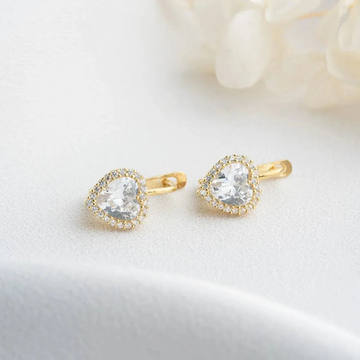 HERZ MIT ZIRKONIA STEIN OHRRINGE | 925 SILBER