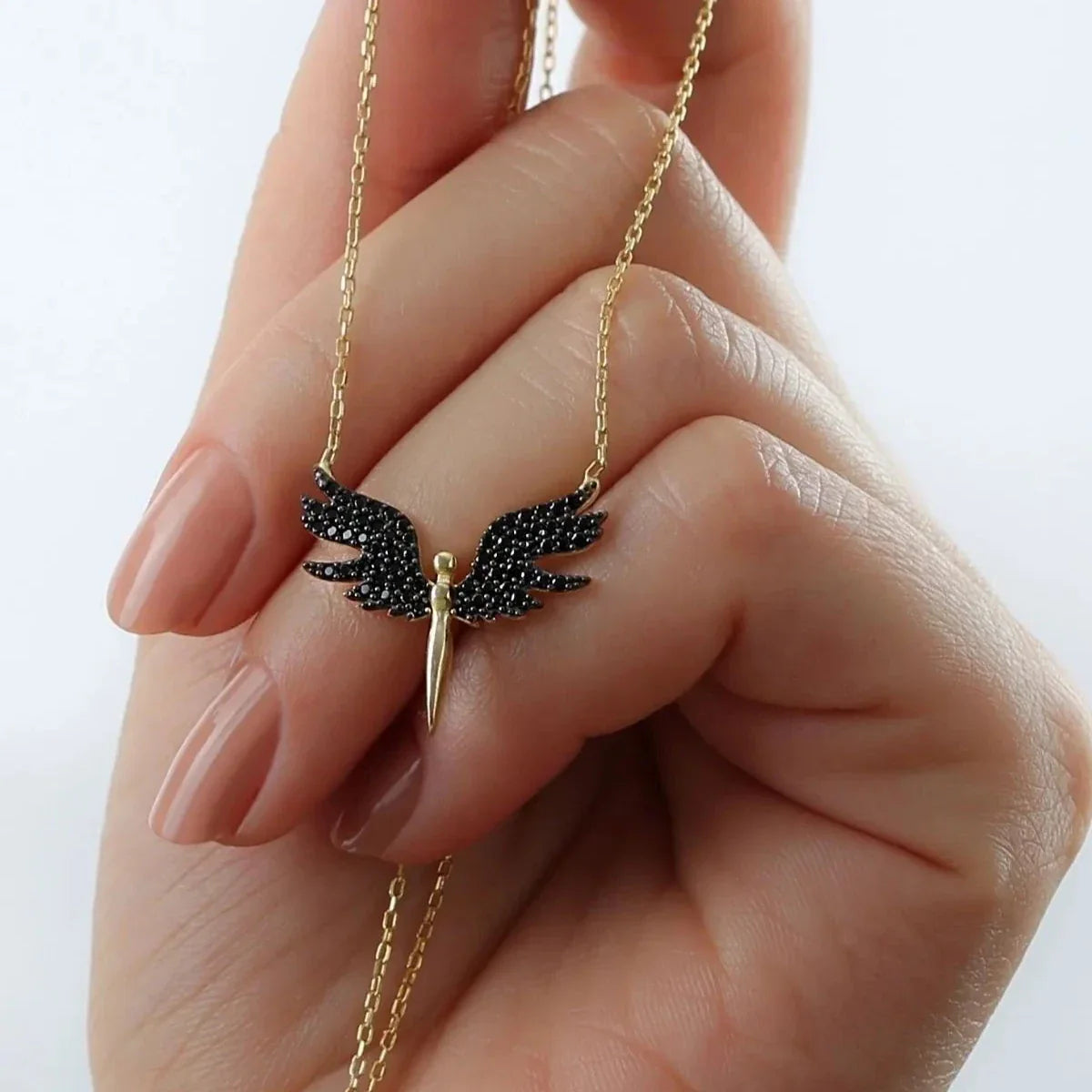 SCHUTZENGEL & SCHWARZE ZIRKONIA HALSKETTE | 925 SILBER