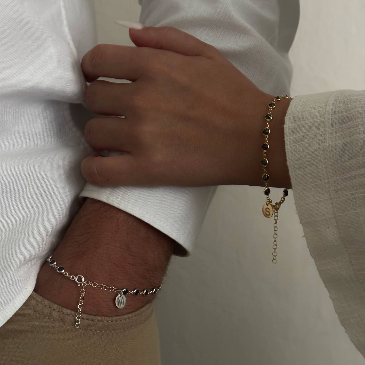 WHITE STONE BUCHSTABEN PARTNERARMBAND | 925 SILBER