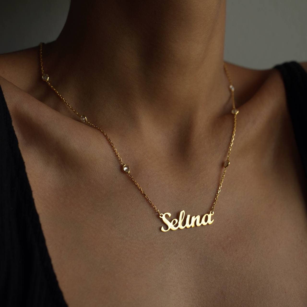 Double Zirkonia Namens Halskette - 925 SILBER