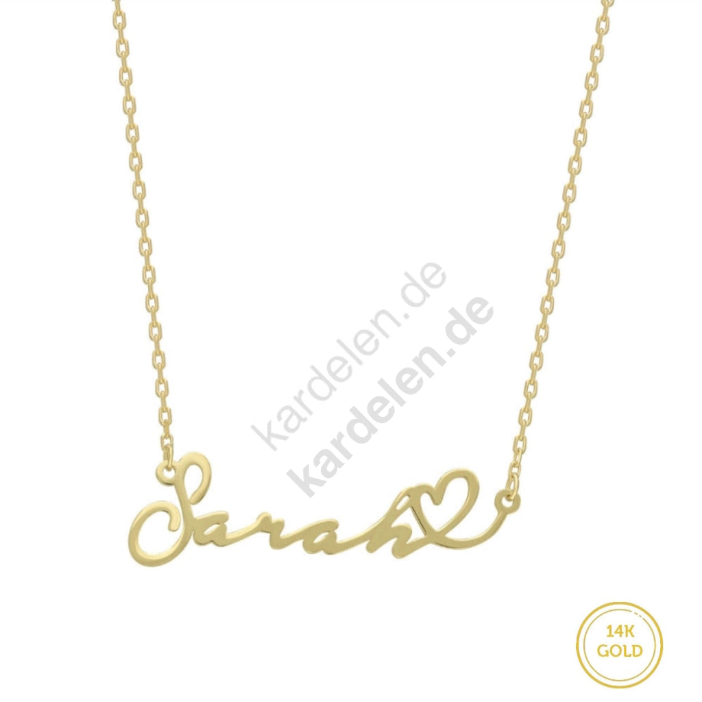 14K GOLD HERZ SYMBOL WAAGERECHT NAMENSKETTE (8603022623063)
