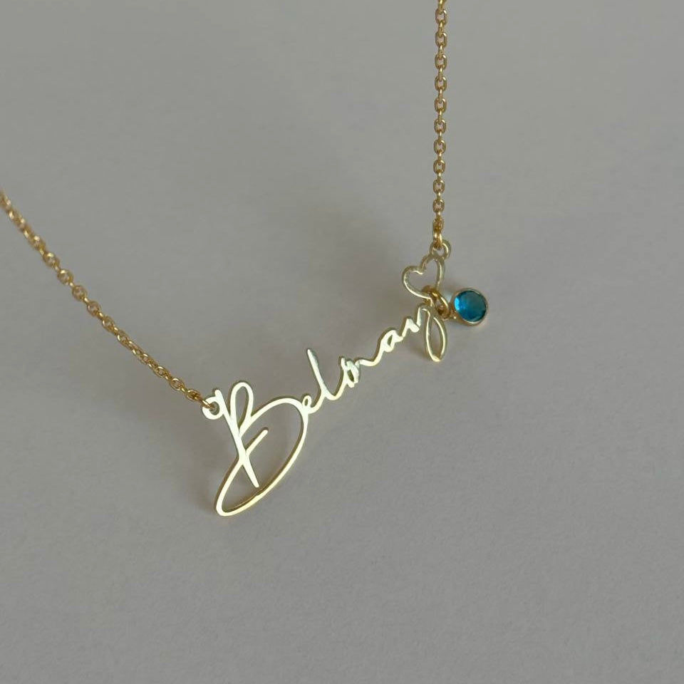 NAMENSKETTE MIT HERZ UND GEBURTSSTEIN| 925 SILBER