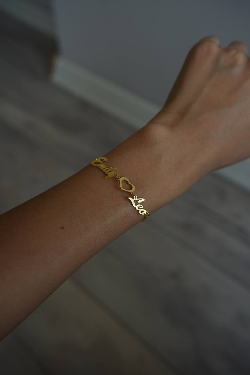 Two Names Bracelet with Heart Frame | 925 Silver