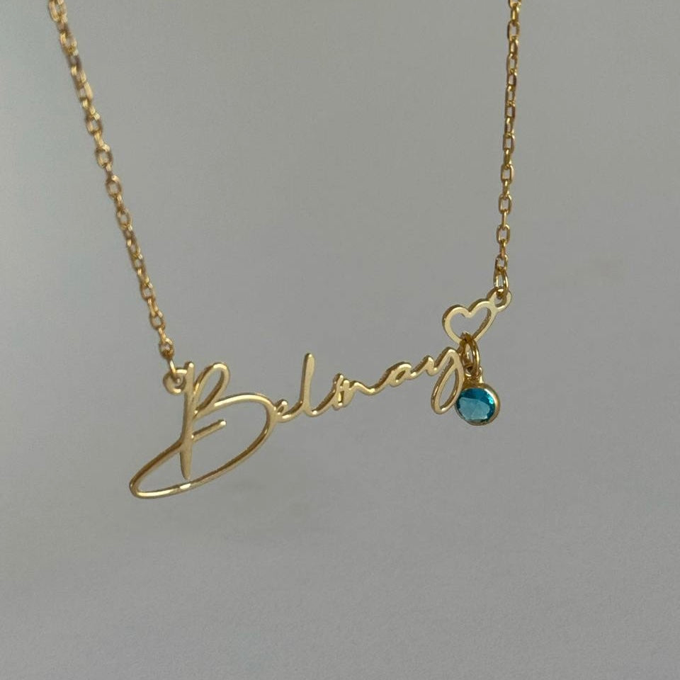 NAMENSKETTE MIT HERZ UND GEBURTSSTEIN| 925 SILBER