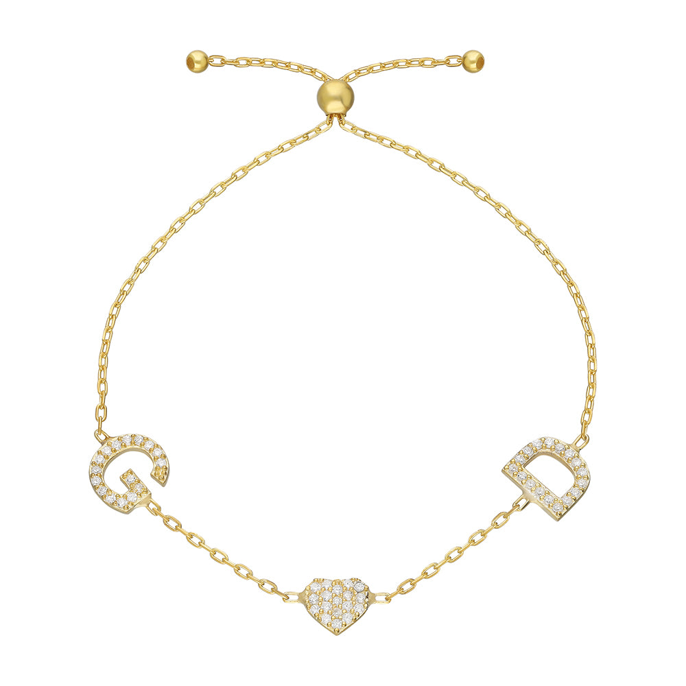 DUO INITIALS HEART BRACELET | 925 SILVER