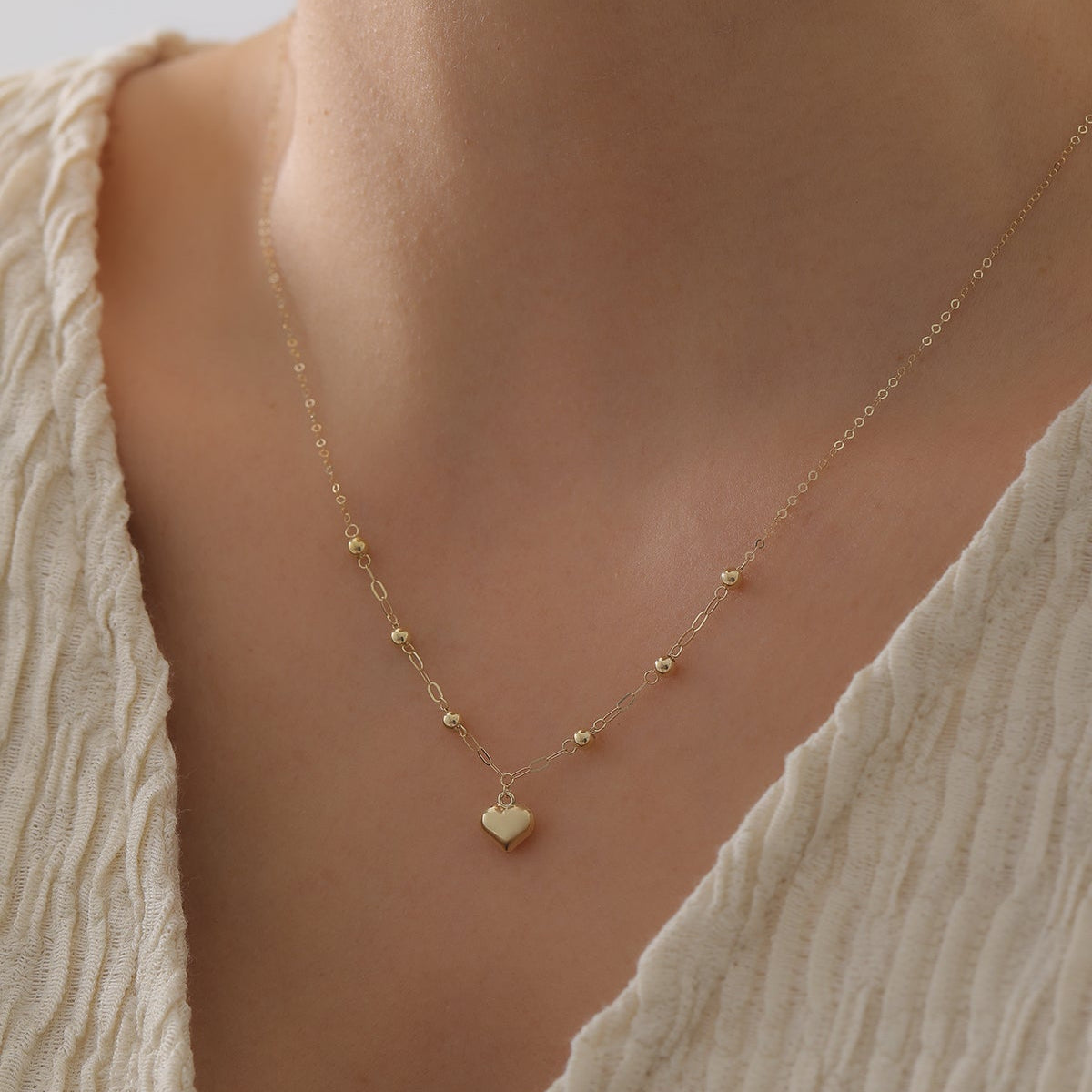 GLIEDERKETTE MIT KUGELN UND HERZDETAIL HALSKETTE | 14K GOLD