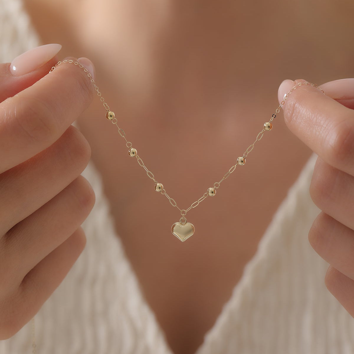 GLIEDERKETTE MIT KUGELN UND HERZDETAIL HALSKETTE | 14K GOLD
