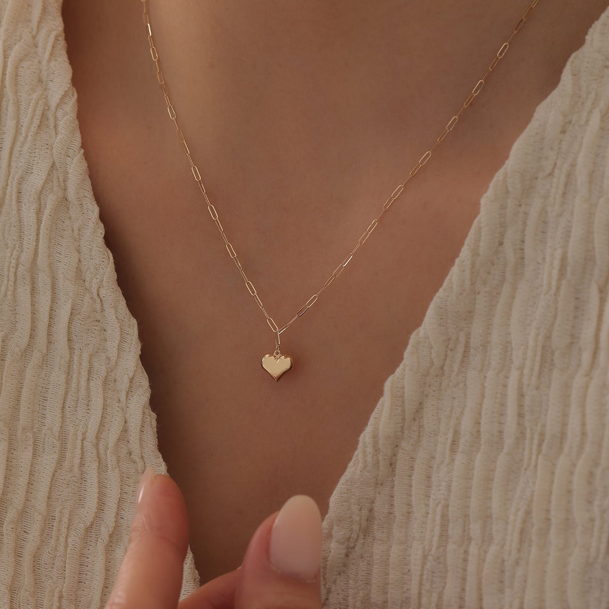 GEWÖLBTES HERZ MIT MINI-PAPERCLIP HALSKETTE | 14K GOLD