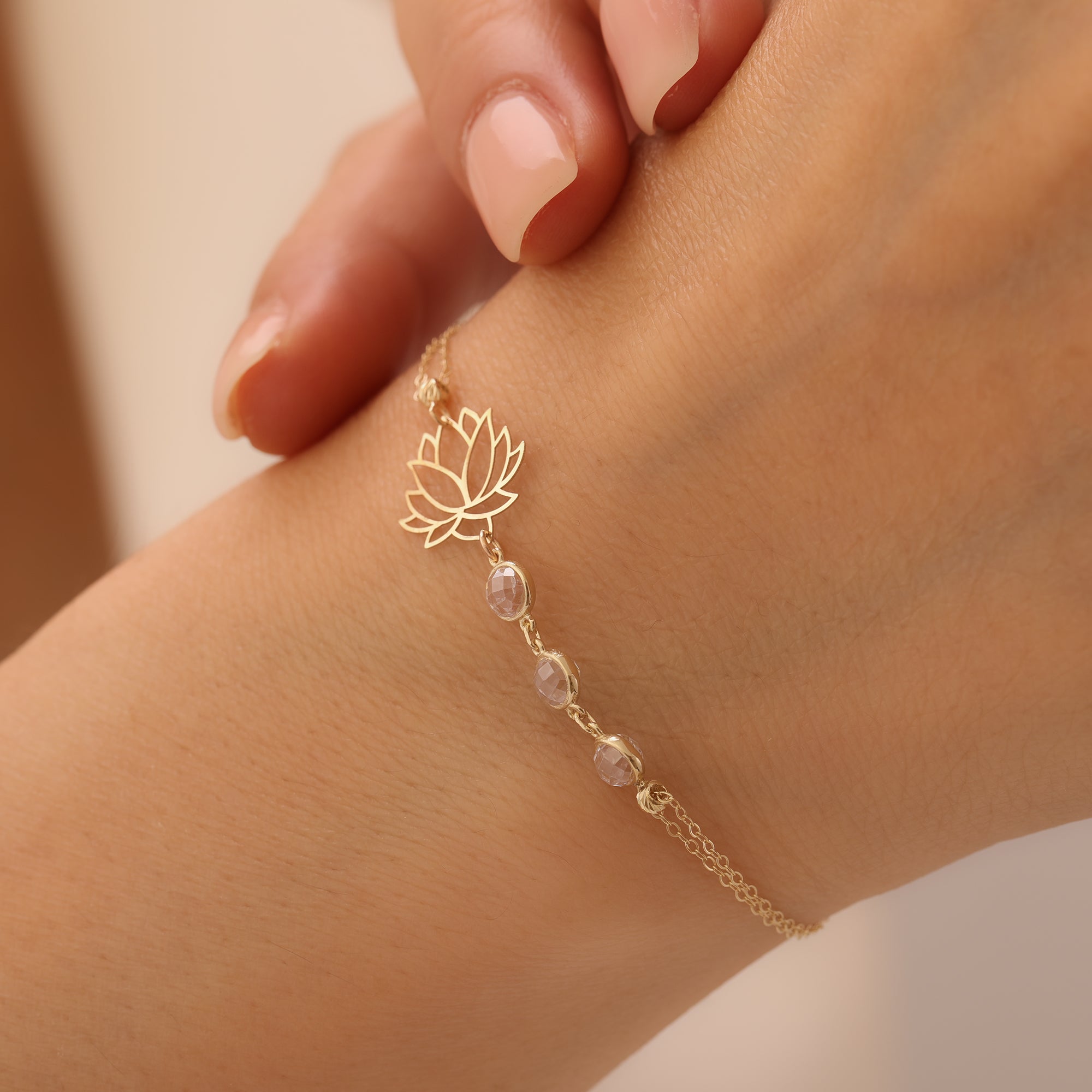 ZIRKON-DETAILLI LOTUS-KETTE ARMKETTE | 14K GOLD