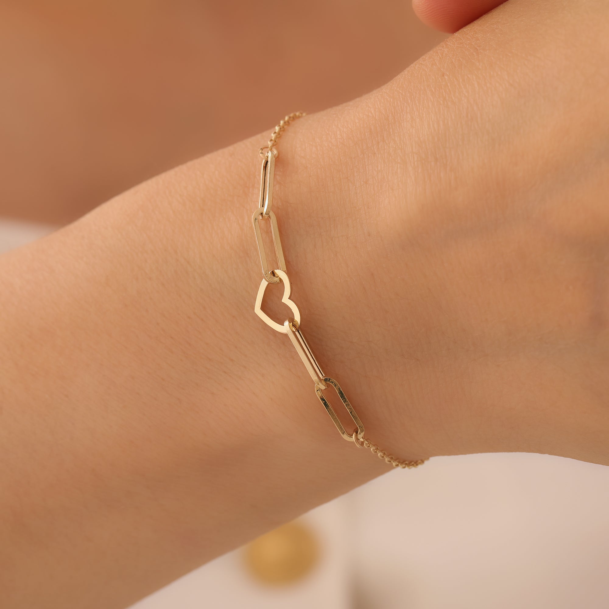HOHLES HERZ-BÜROKLAMMER-ARMBAND ARMKETTE | 14K GOLD