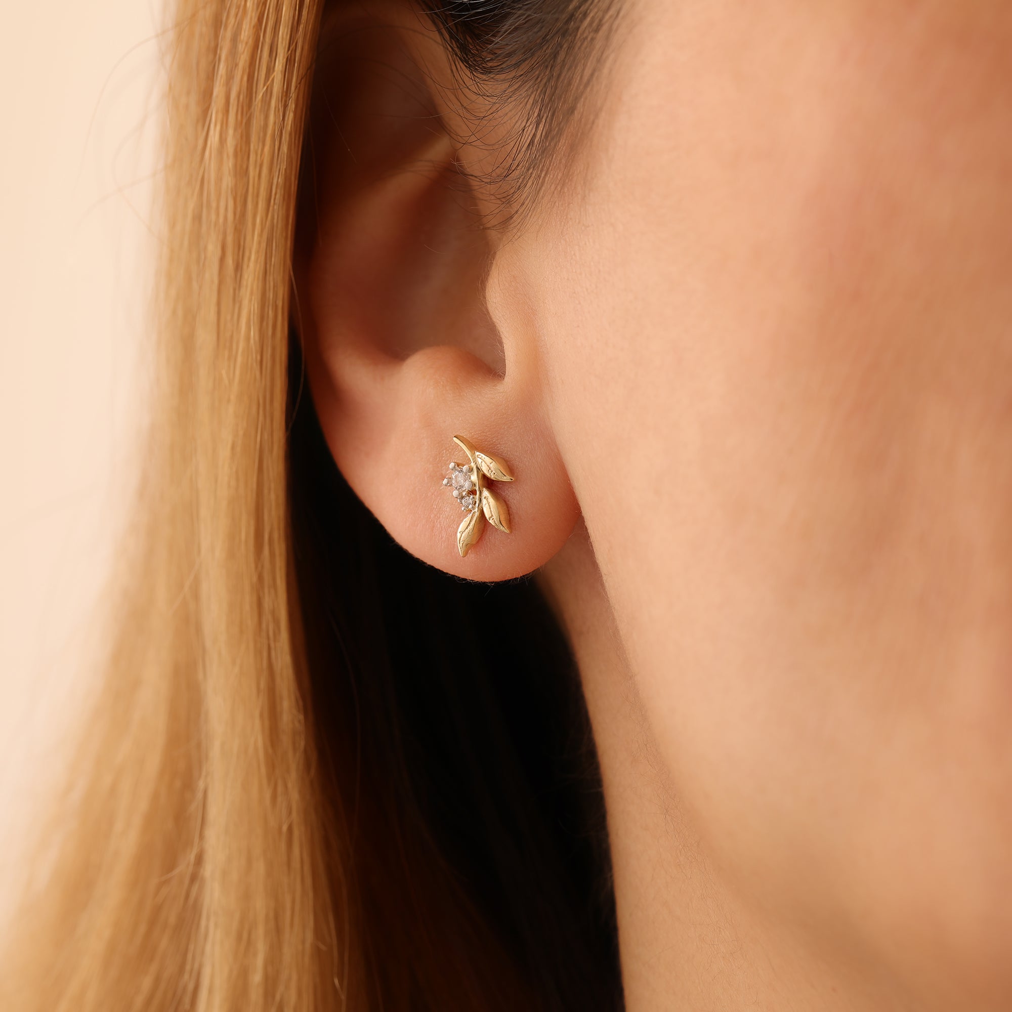 ZIRKONSTEIN-OLIVENZWEIG-OHRRINGE | 14K GOLD