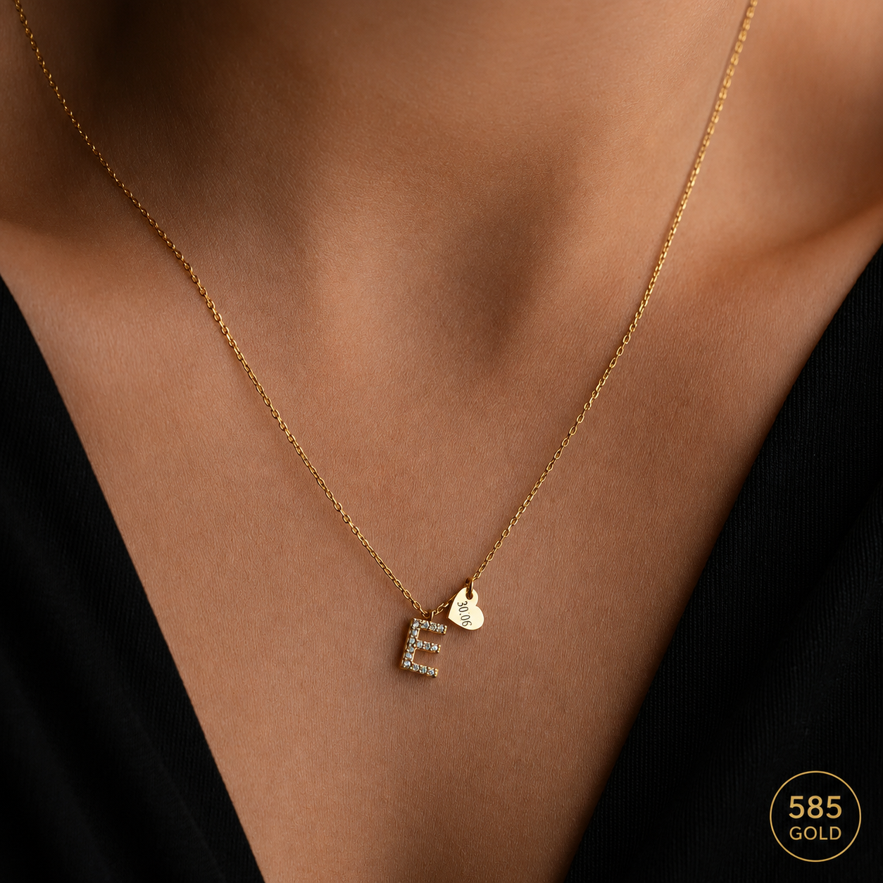 MINIMAL HERZ BUCHSTABENKETTE| 14K GOLD