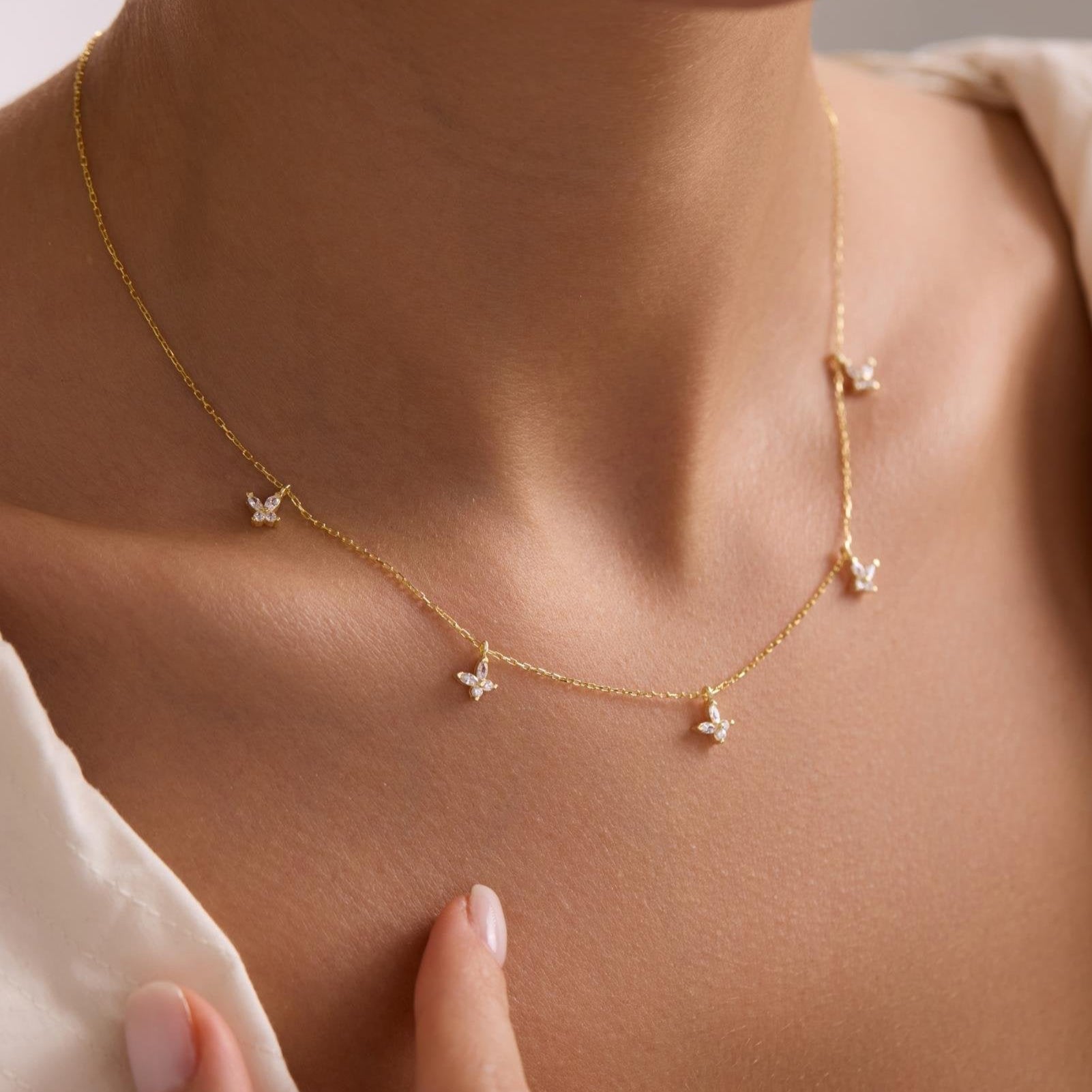 BUTTERFLY WEISS KETTE | 925 SILBER