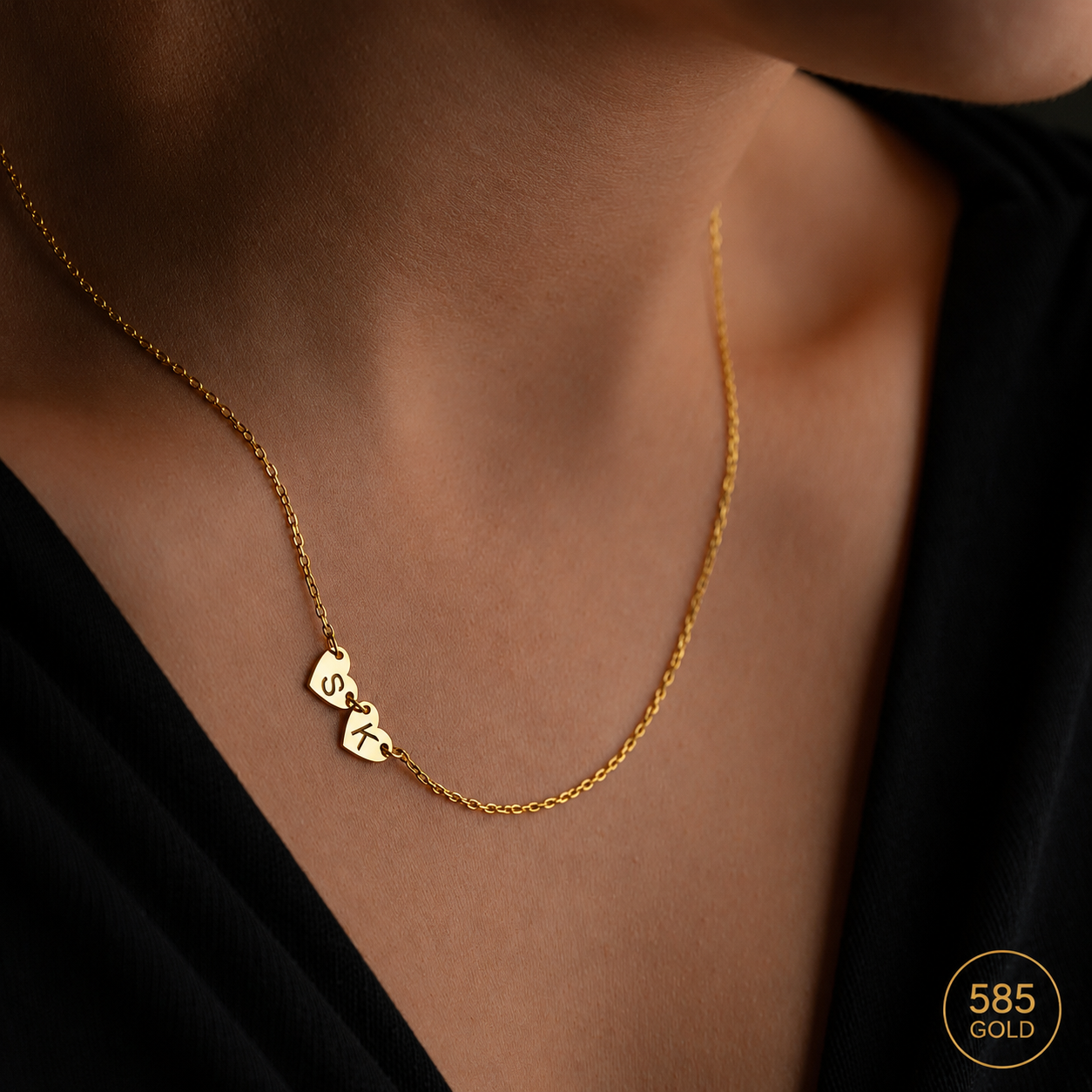 DUO HERZ HALSKETTE| 14K GOLD